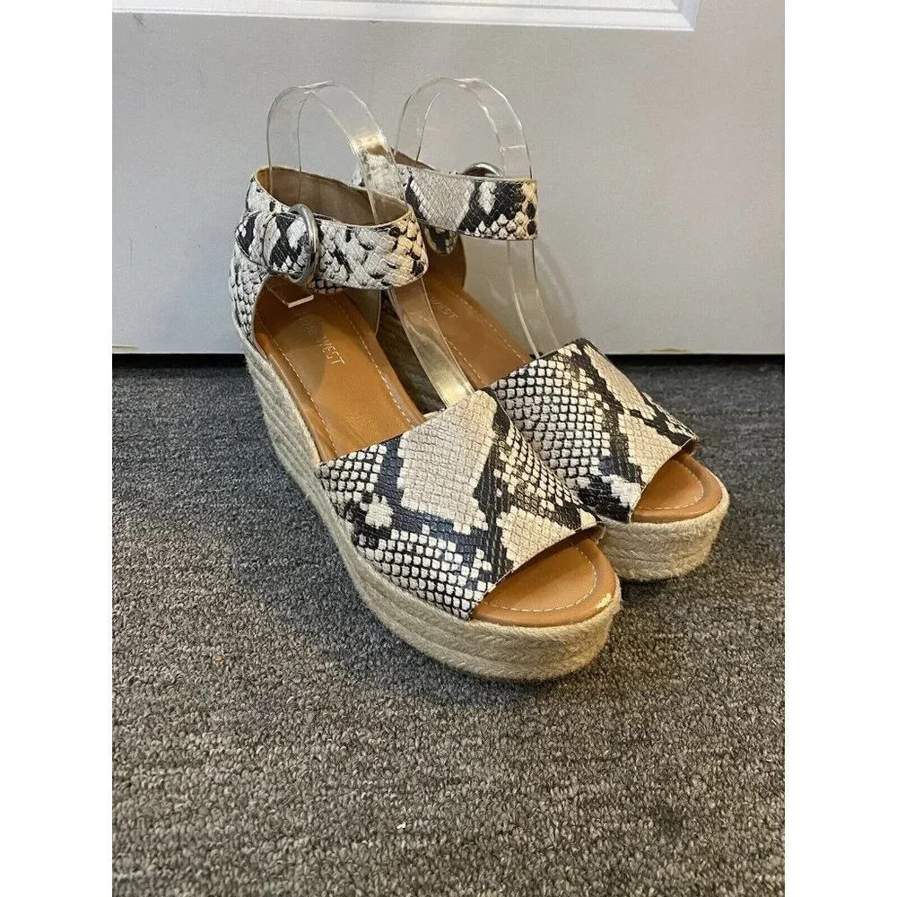 Nine West Adell Espadrille Snake Print Wedge Sandals Size 10